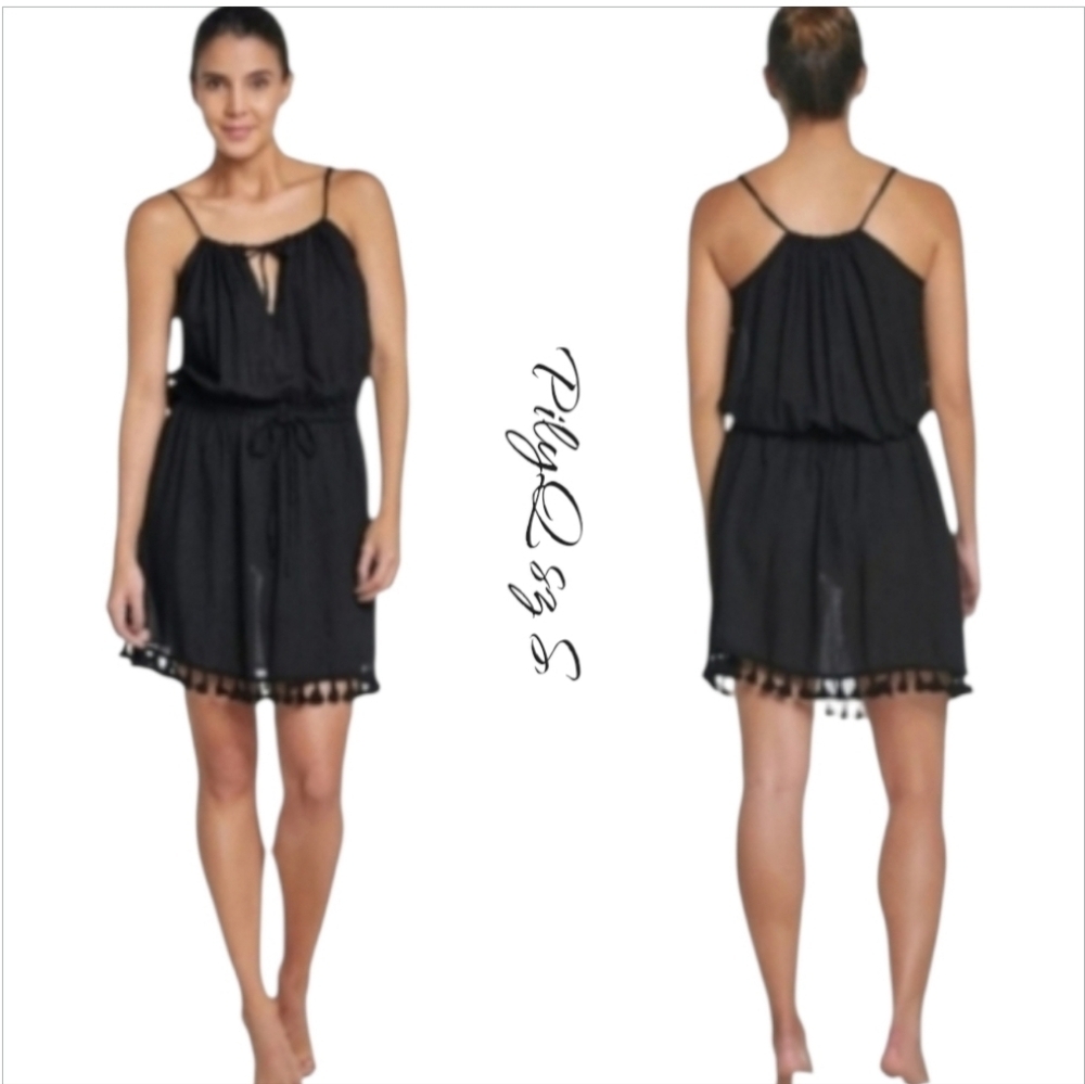 PilyQ PQ Swim Midnight Nina Tassel Cover Up Dress Black S NWT